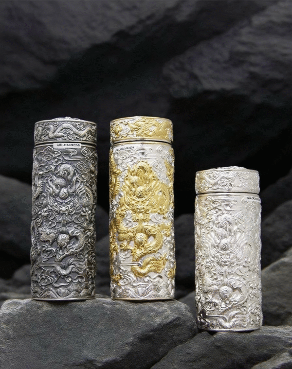 Dragon Carved 999 Silver Insulated Cup