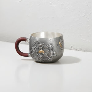 999 Pure Silver Cup - Hand-Engraved Peony Flower Design