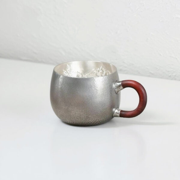 999 Pure Silver Cup - Hand-Engraved Peony Flower Design