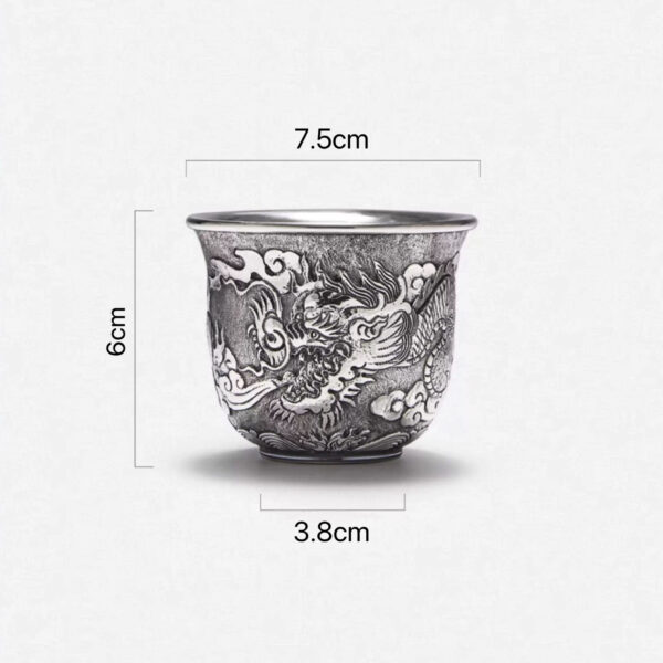 Dragon Engraved Silver Cup-999 Pure Silver, Double-Wall Insulated