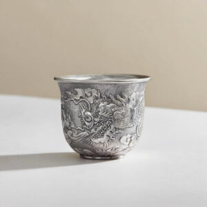 Dragon Engraved Silver Cup-999 Pure Silver, Double-Wall Insulated