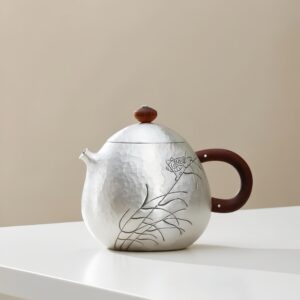 Handmade Dragon Egg Silver Teapot - 999 Pure Silver