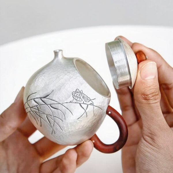 Handmade Dragon Egg Silver Teapot - 999 Pure Silver